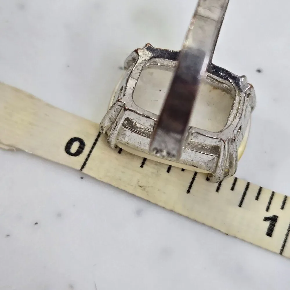 Moonstone Look Ring Size 6 Silver Tone‎ Rhinestone Costume Big Cocktail